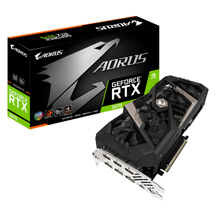 GIGABYTE AORUS GeForce RTX 2070 8G Used Gaming Graphics Card with GeForce RTX 2070 GPU and 8GB GDDR6 256-bit Memory Interface