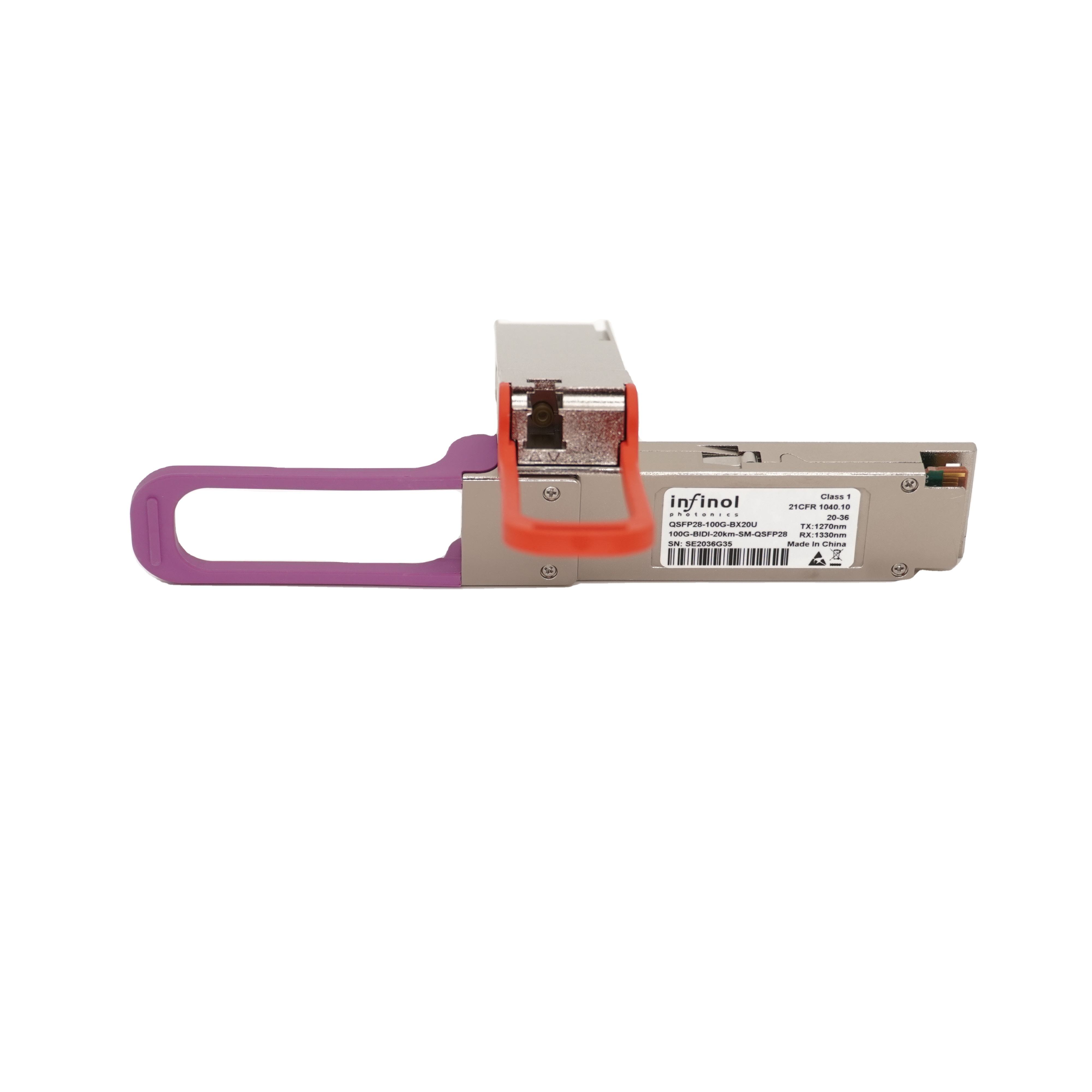 100G BIDI 20KM QSFP28 Transceiver Module Compatible Simplex LC SMF100G with 1270nm-TX/1330nm-RX for 4G Wi-Fi 3G Networks