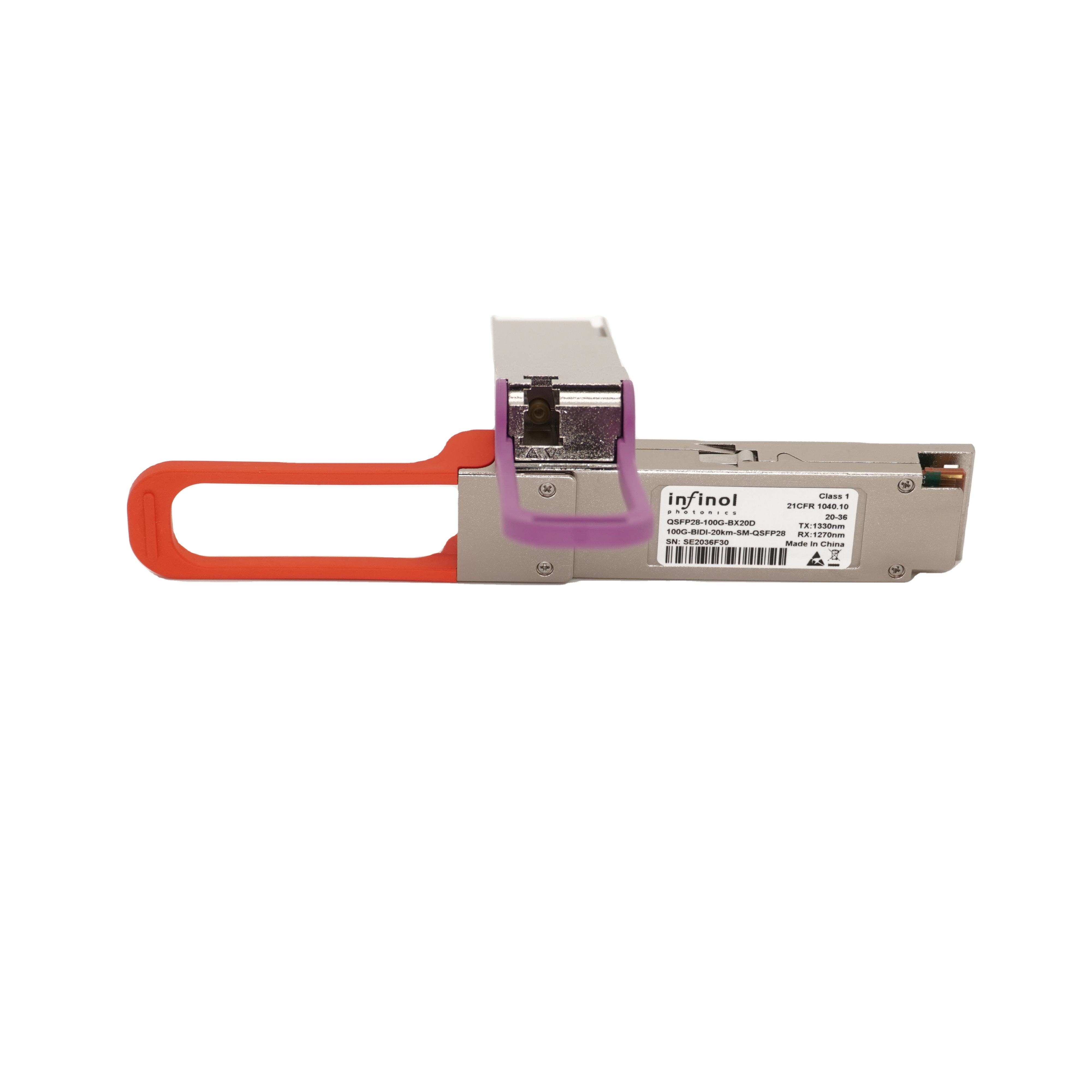 100G BIDI 20KM QSFP28 Transceiver Module Compatible Simplex LC SMF100G with 1270nm-TX/1330nm-RX for 4G Wi-Fi 3G Networks