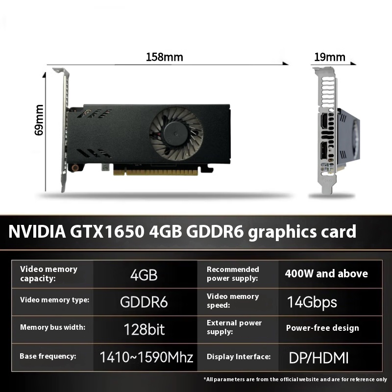 NVIDIA GTX1650 4G GDDR6 knife card, single-fan graphics card, half-height graphics card, mini industrial control chassis GTX1650 4G